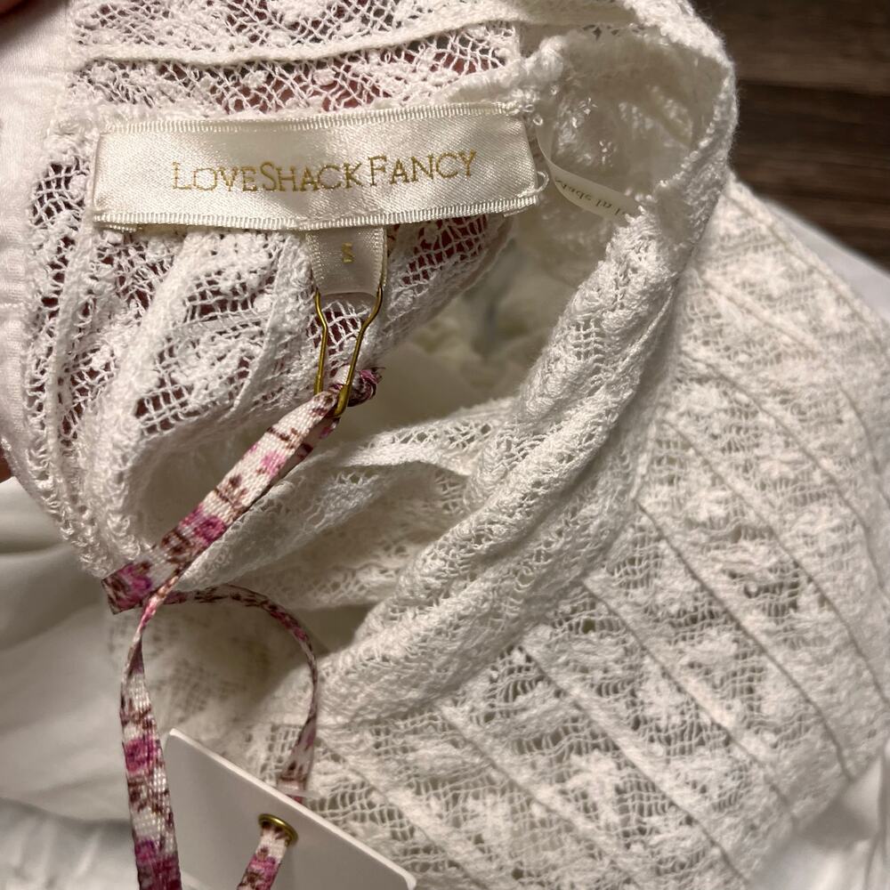 LoveShackFancy Viola Dress Antique White Lace Cotton Prairie Mini S Coquette - Picture 8 of 15